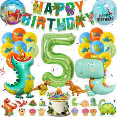 Dinosaur Birthday Decorations Set - Banners, Foil Balloons, Latex Balloons