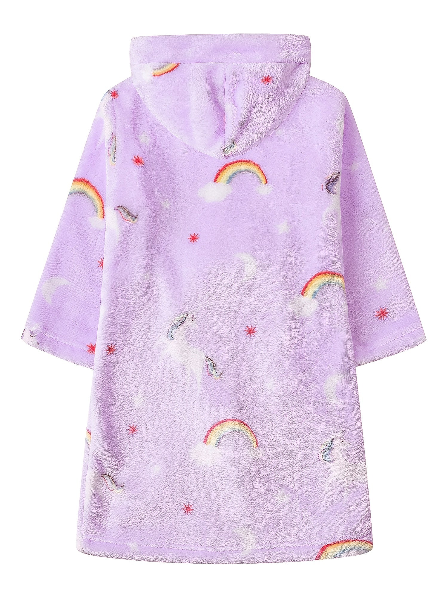 Girls Unicorn Rainbow Hooded Bathrobe Soft Warm Pockets Belt Robe Pyjamas