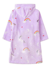 Girls Unicorn Rainbow Hooded Bathrobe Soft Warm Pockets Belt Robe Pyjamas