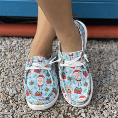 Women's Christmas Print Shoes Lightweight Lace Up Low Top Walking Shoes