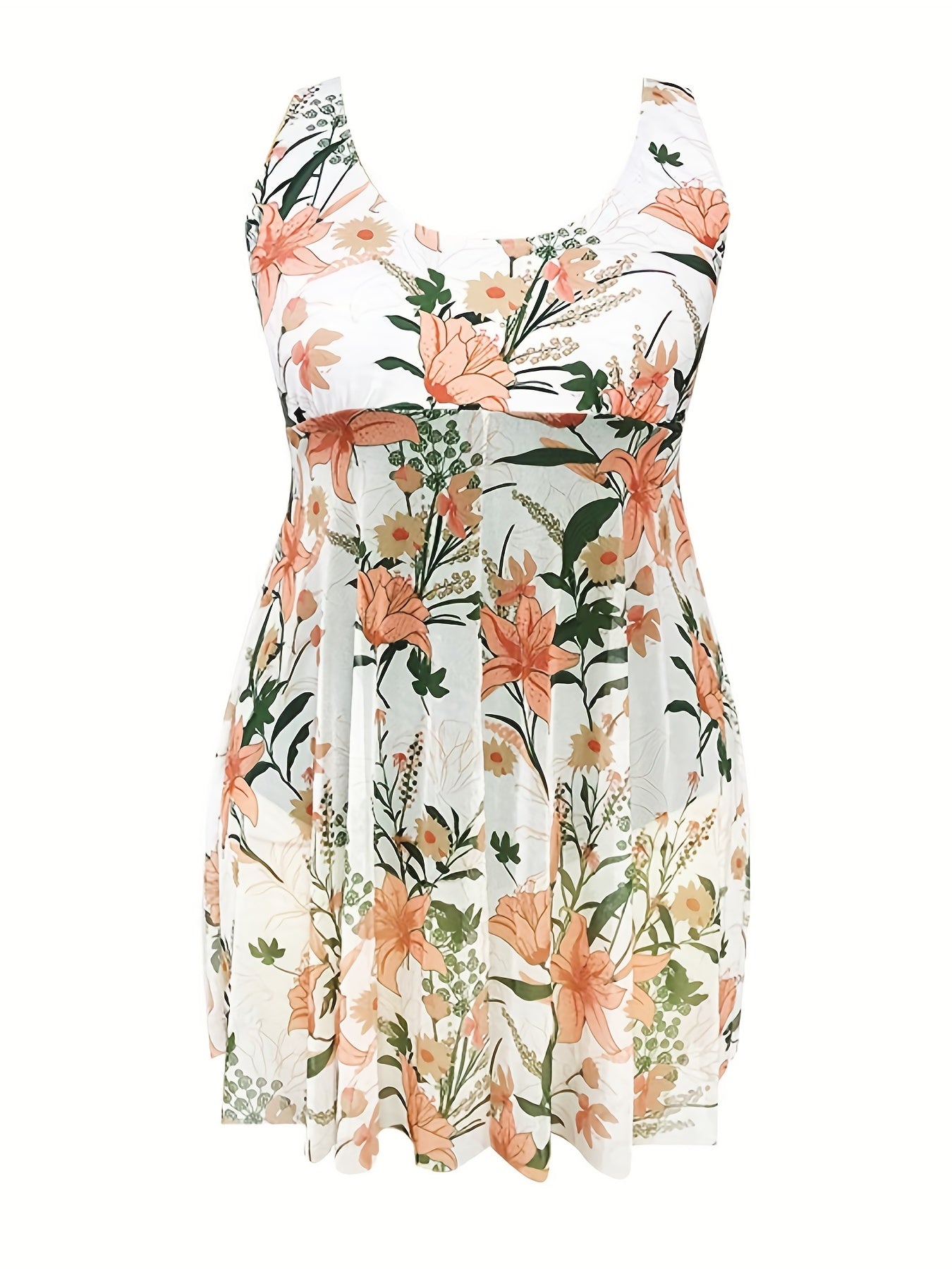 Colorblock Floral Trim One Piece Swimsuit