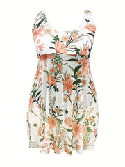 Colorblock Floral Trim One Piece Swimsuit