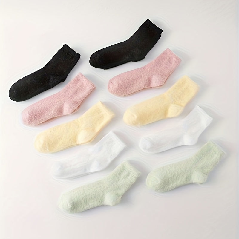 10 Pairs Warm Fuzzy Socks Solid Comfy Women's Stockings & Hosiery