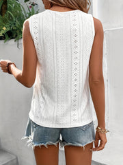 Eyelet Guipure Lace V Neck Tank Top Sleeveless Casual Summer Top
