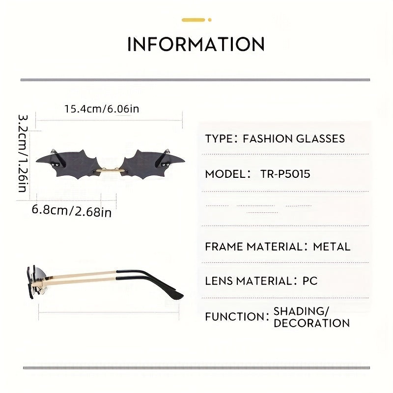 Rimless Bat Sunglasses Metal Frame Tinted Lens Thin Eyewear