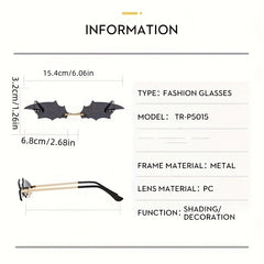 Rimless Bat Sunglasses Metal Frame Tinted Lens Thin Eyewear