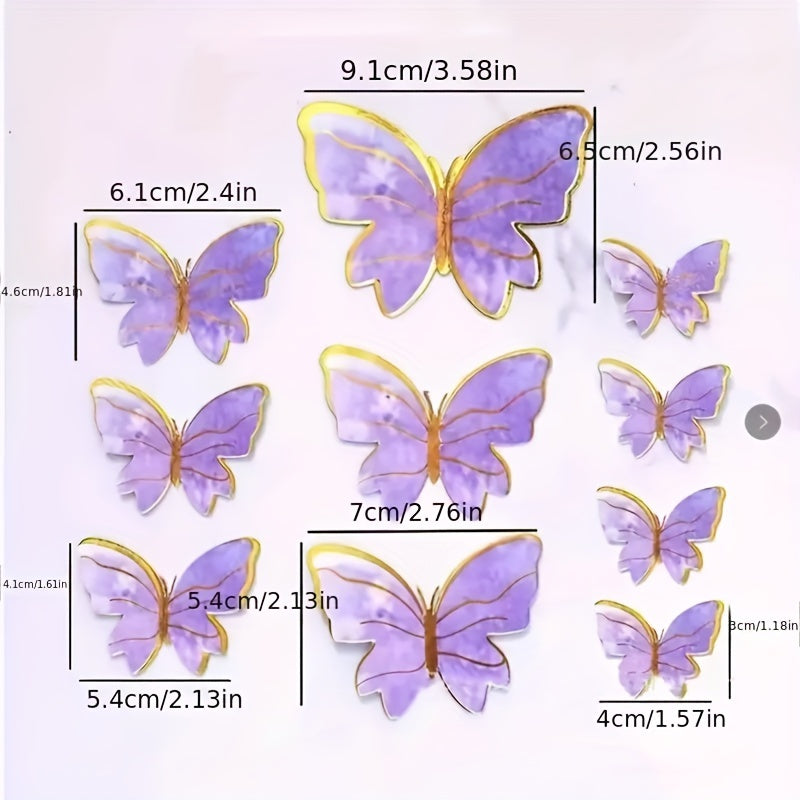 10pcs Golden Pink Butterfly Cake Toppers Birthday Party Decor
