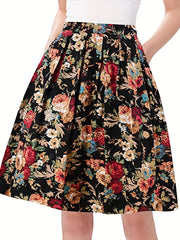 Floral Print Pleated Skirt with Pockets