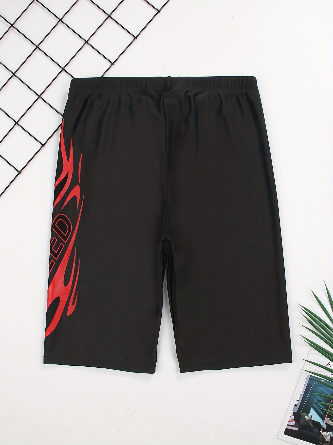 Geometric Flame Pattern Speed Letter Print Quick Drying Swim Trunk