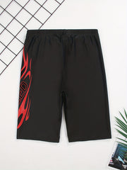 Geometric Flame Pattern Speed Letter Print Quick Drying Swim Trunk