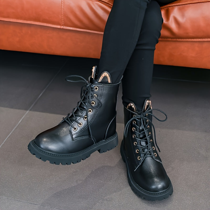 Girls Leather Solid Zipper Boots
