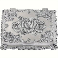 Vintage Embossed Rose Jewelry Box Antique Rectangle Rose Flower Engraving Box