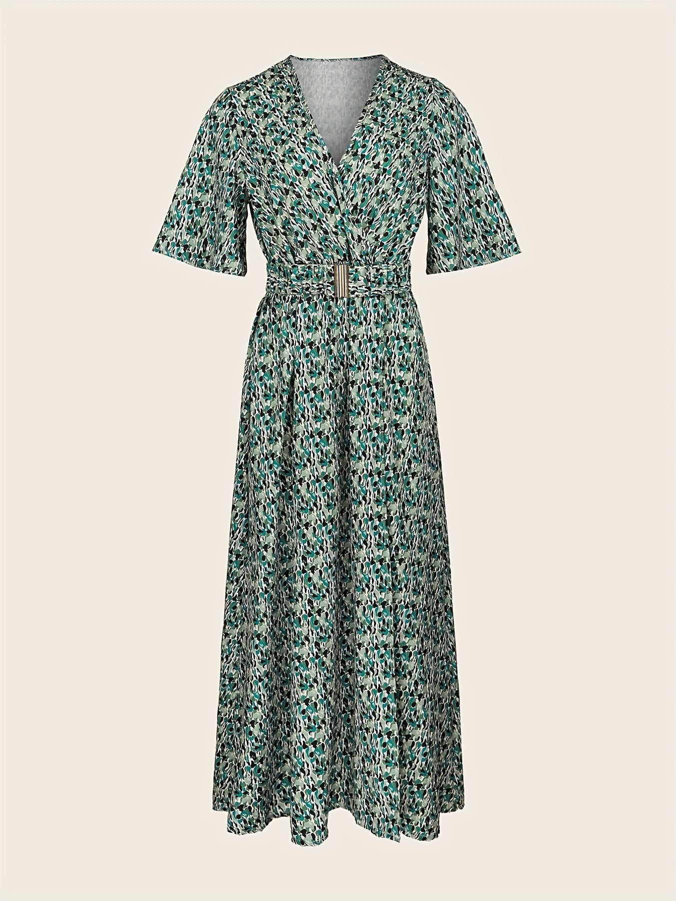 Boho Split Thigh Maxi Dress V Neck Short Sleeve