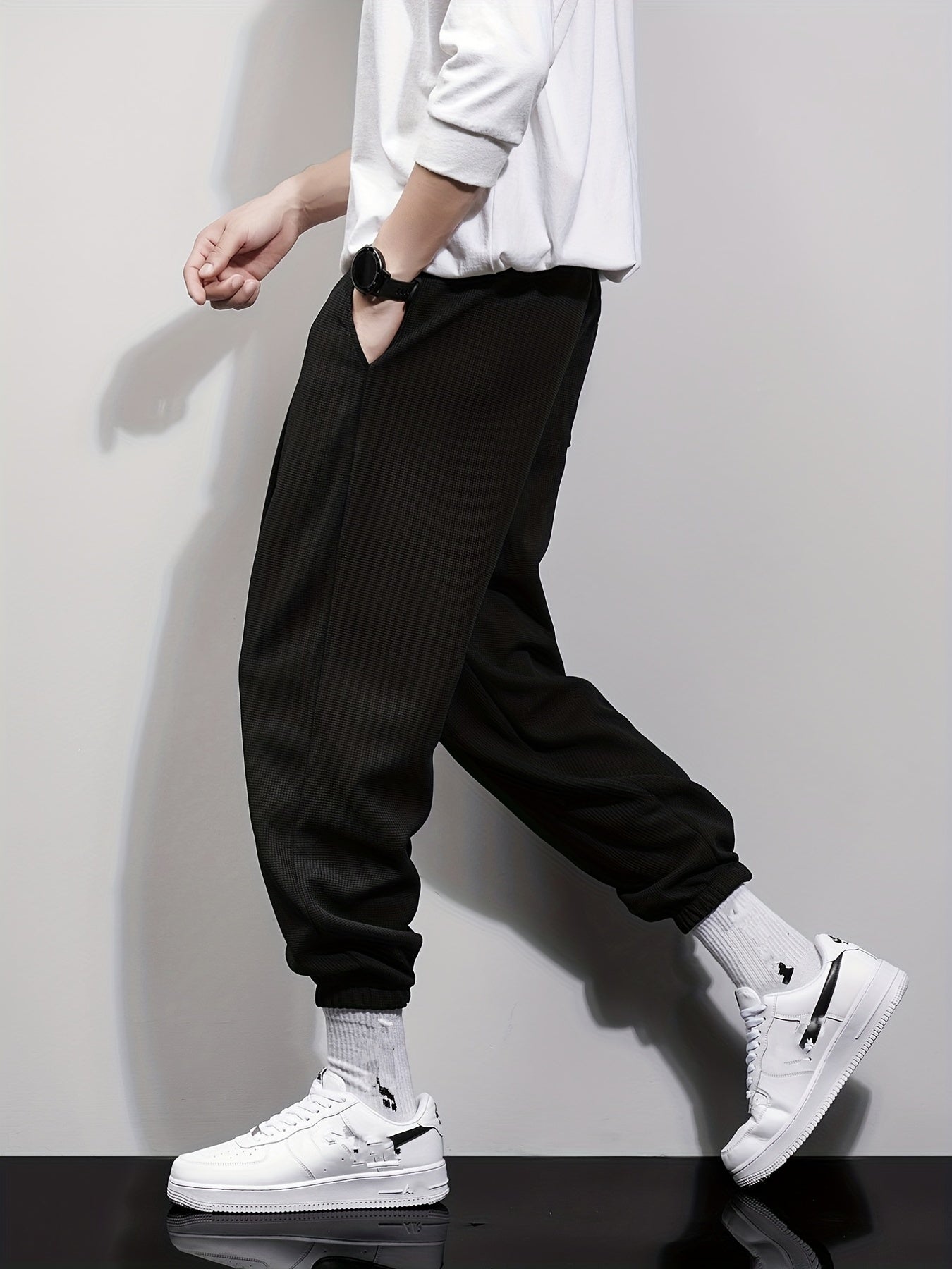 Men's Drawstring Button Wrinkle Pocket Sweatpants Loose Jogger Pants