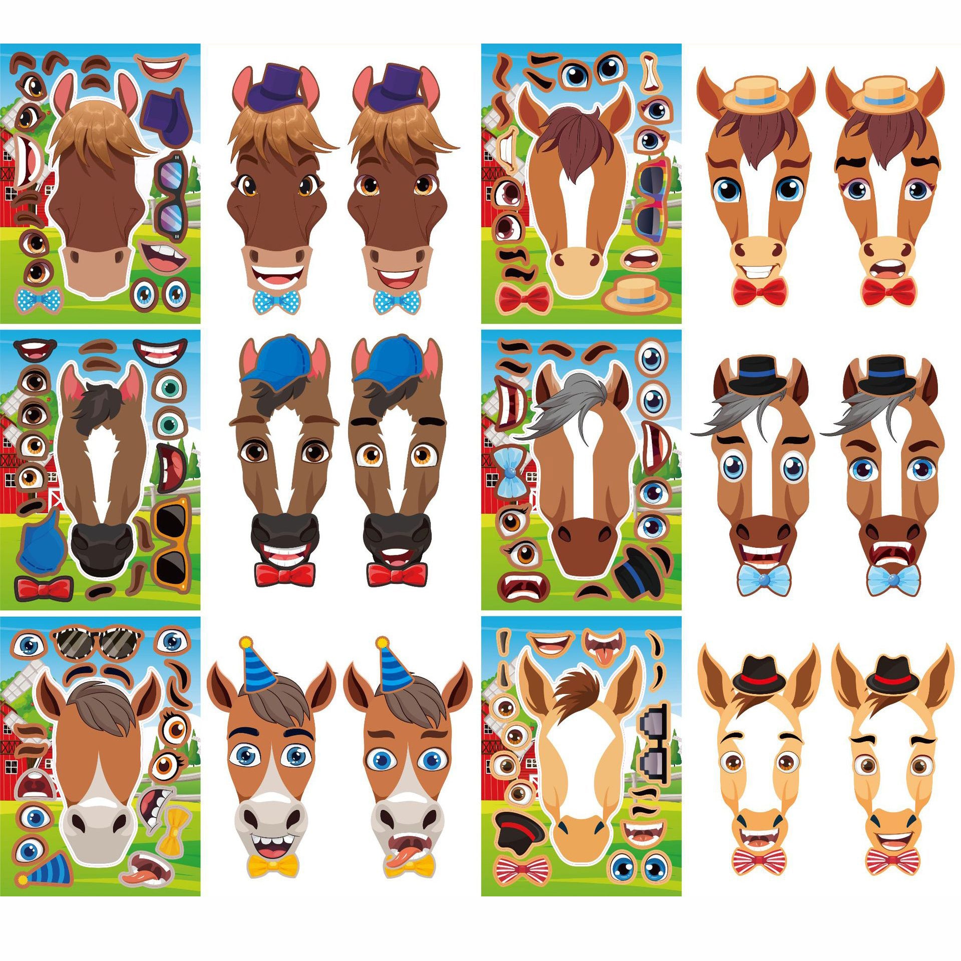 12pcs Elf Horse DIY Stickers for Holiday Party Decorations