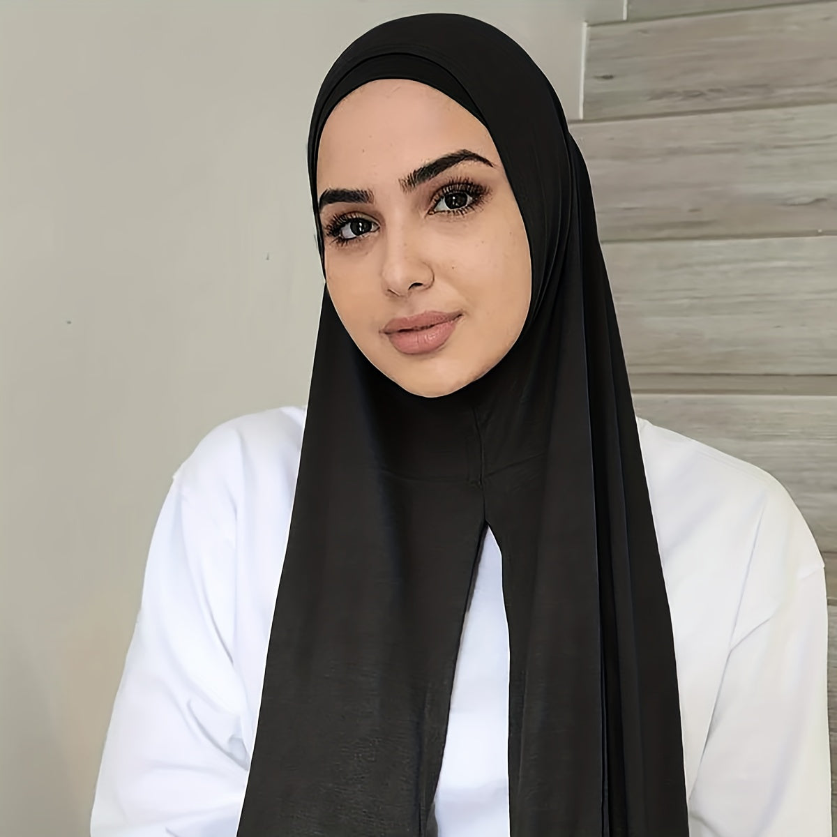 Long Hijab Solid Scarf Elastic Turban Large Shawl Bandana for Women