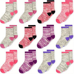 12 Pairs Girls Kids Breathable Comfy Crew Socks Block Socks Children