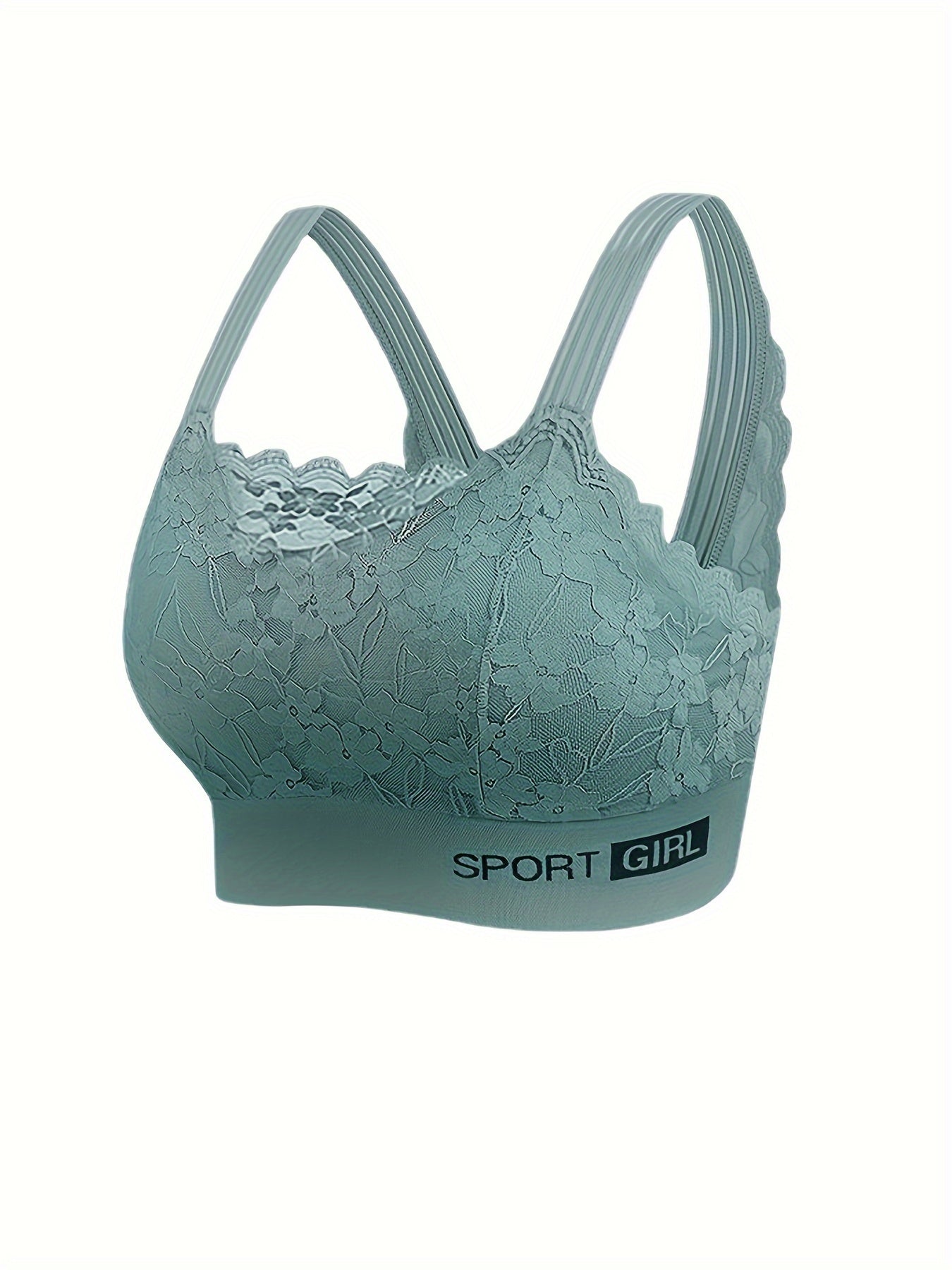 Lace Trim Wireless Sports Bra Breathable Push Up Bralette