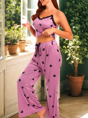 Heart Print Pajama Set Cami Top & Pants