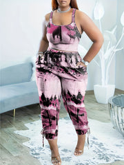 Women's Plus Tie Dye Crop Tank Top & Drawstring Pants Set