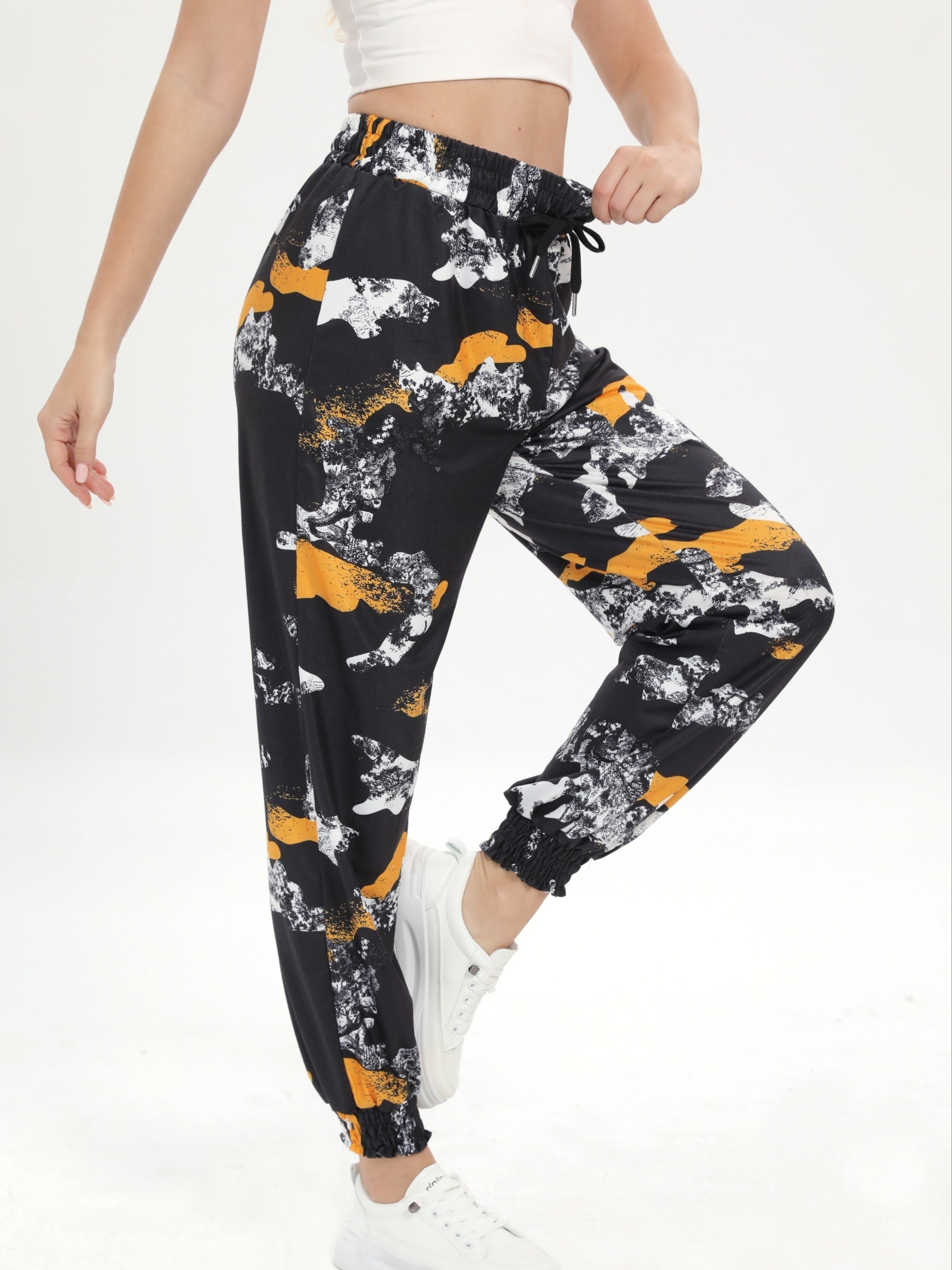 Drawstring Elastic Waist Casual Sports Pants Loose Fit Jogging Pants