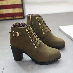 Women's Lace-Up Block Heel Ankle Boots