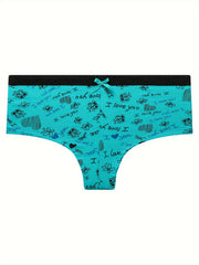 6pcs Heart Print Panties Comfy & Breathable Intimates Women's Lingerie