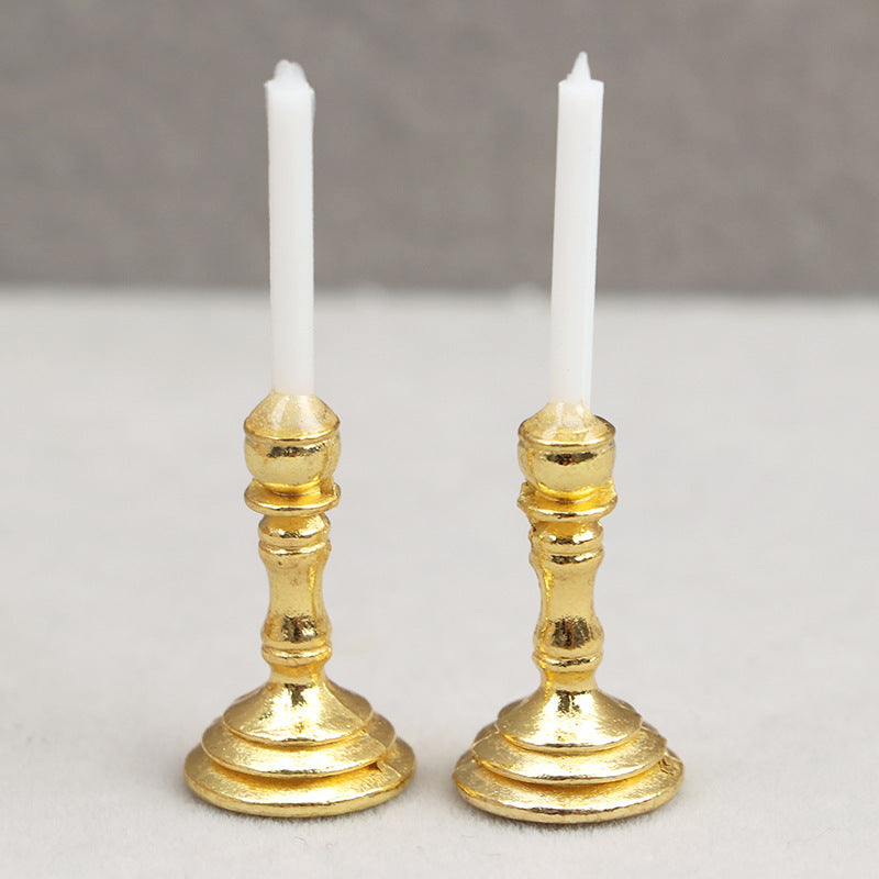 1:12 Dollhouse Mini Furniture Golden Candlestick Model Pair