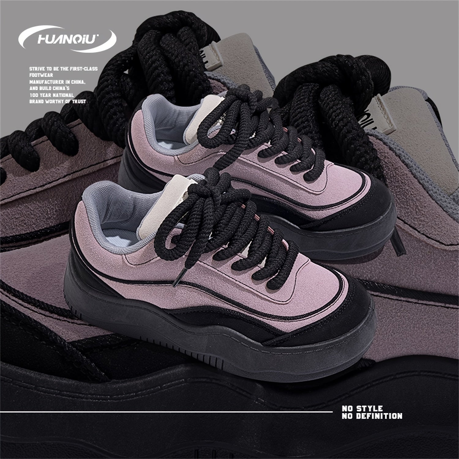 HUANQIU Women's Retro Board Shoes Thick Sole Round Toe Lace Up Sports Sneakers