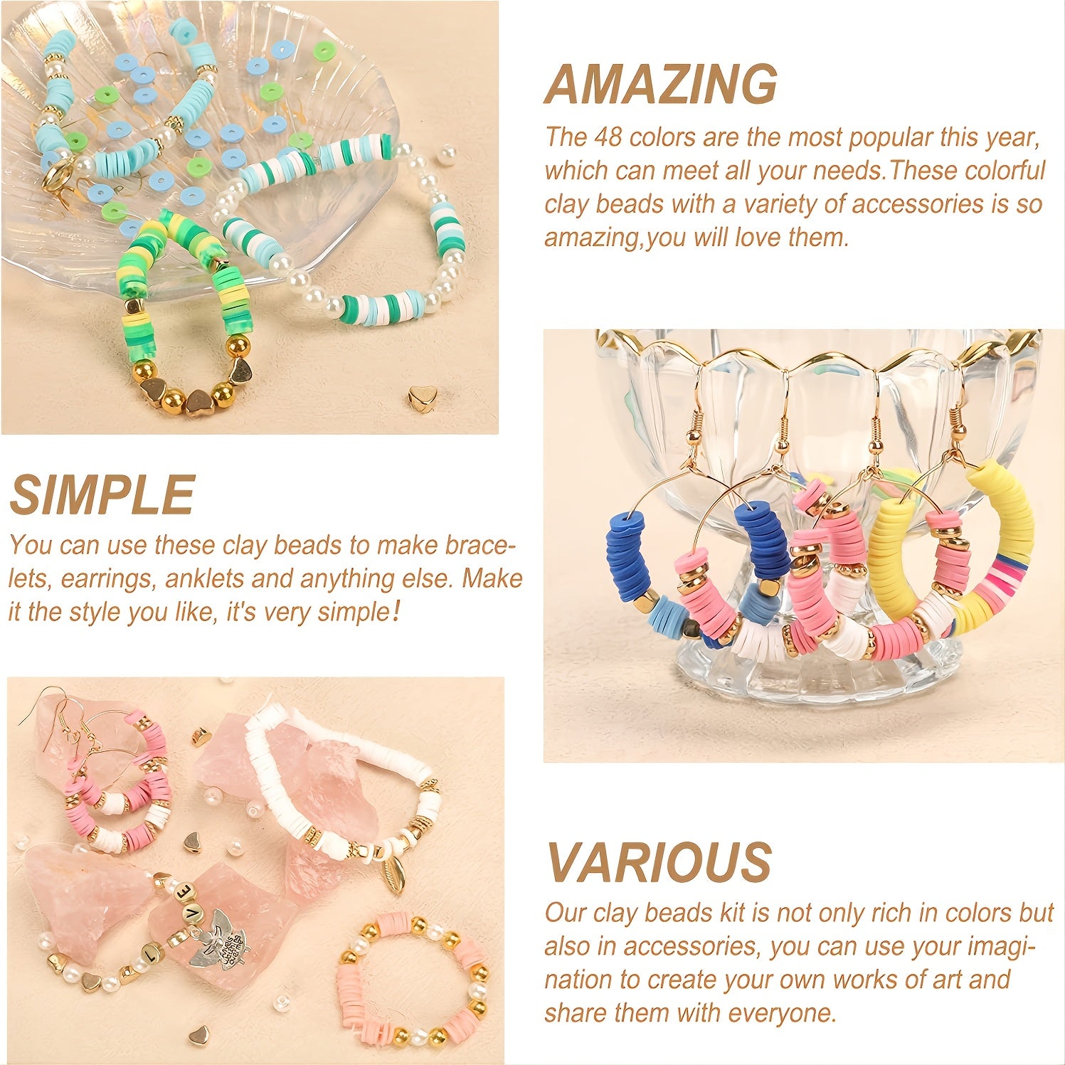 4500pcs Flat Round Spacer Clay Beads Bracelets Earrings DIY Kit