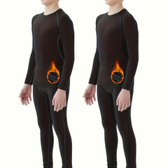 Youth Boys Thermal Underwear Set Fleece Lined Compression Shirt & Leggings