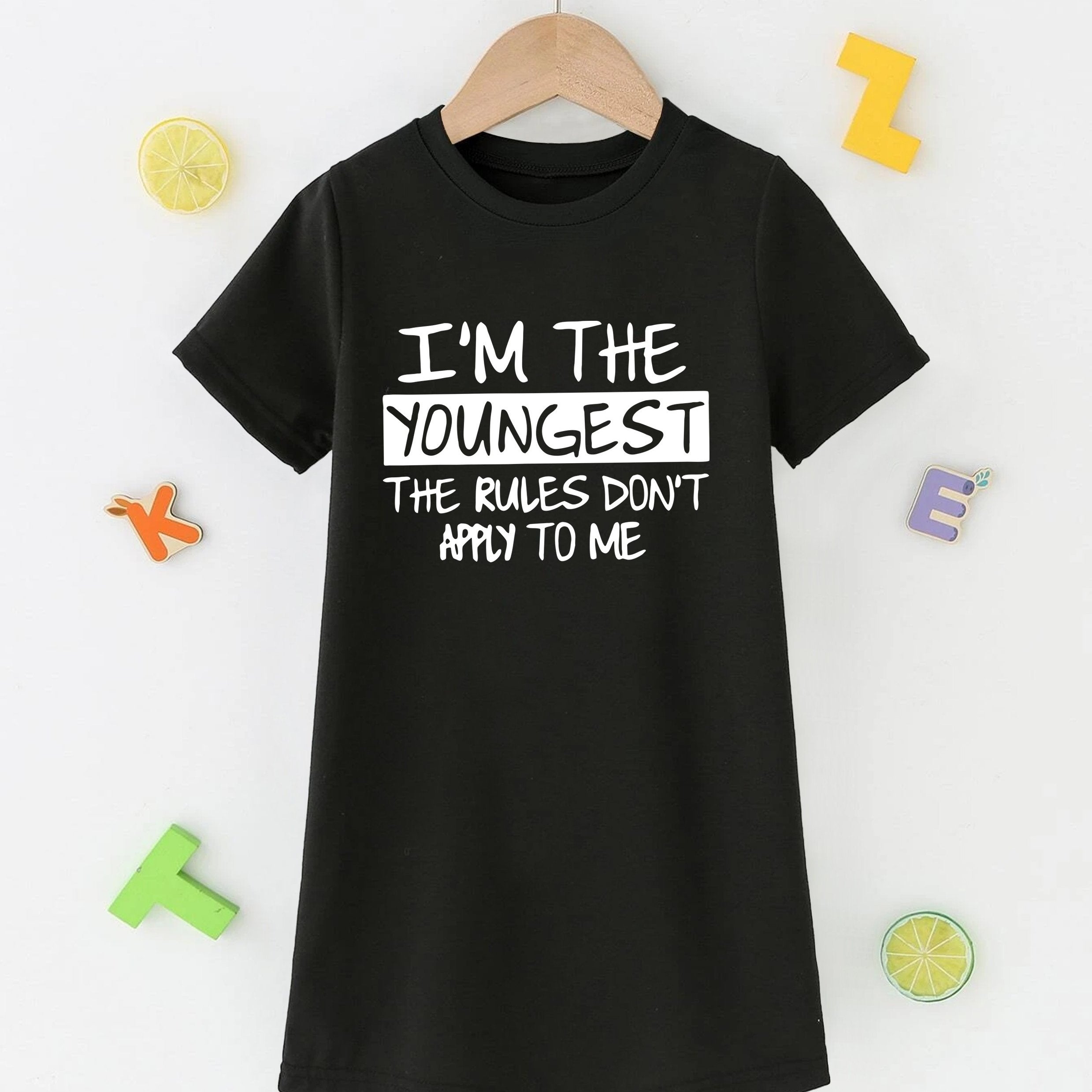 Girls Short Sleeve I'M THE YOUNGEST Casual T Shirt Dress