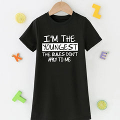 Girls Short Sleeve I'M THE YOUNGEST Casual T Shirt Dress