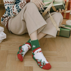 3 Pairs Cartoon Print & Fuzzy Warm Socks Women's Stockings