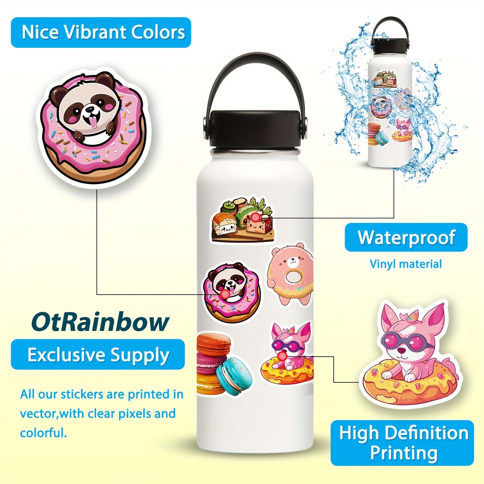 50pcs Food Stickers Vinyl Waterproof Stickers For Laptop Computer Phone Case