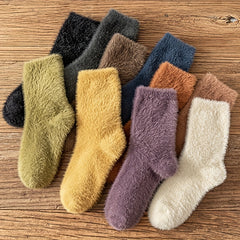 10 Pairs Solid Fuzzy Socks Warm Mid Tube Socks Women's Stockings