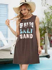 Letter & Tree Print Tank Tops Dress Casual Sleeveless Summer Vest Top Dress