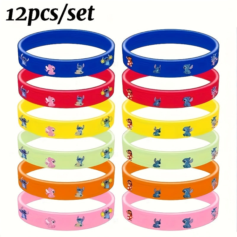 12pcs Stitch Silicone Bracelet Set - Cartoon Character Designs