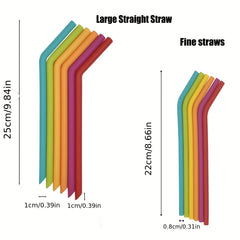 6pcs Rainbow Silicone Straws Large Straight Fine Reusable Straws