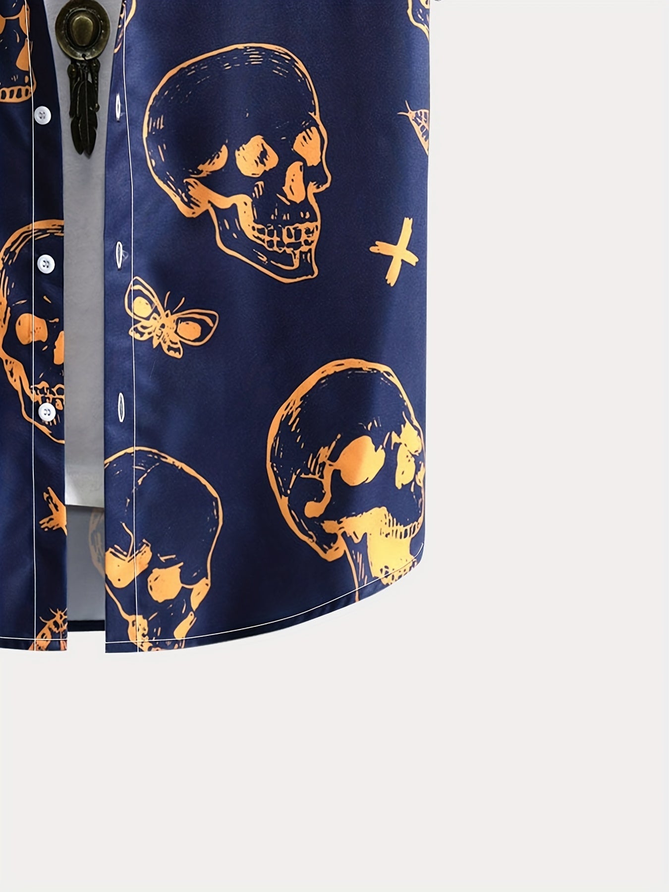 Men's Cross & Skull Print Camp Collar Bowling Shirt Short Sleeve