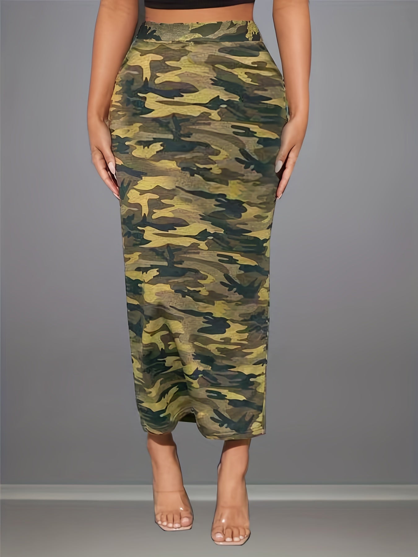 Camo Print High Waist Slim Skirt for Women