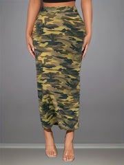 Camo Print High Waist Slim Skirt for Women