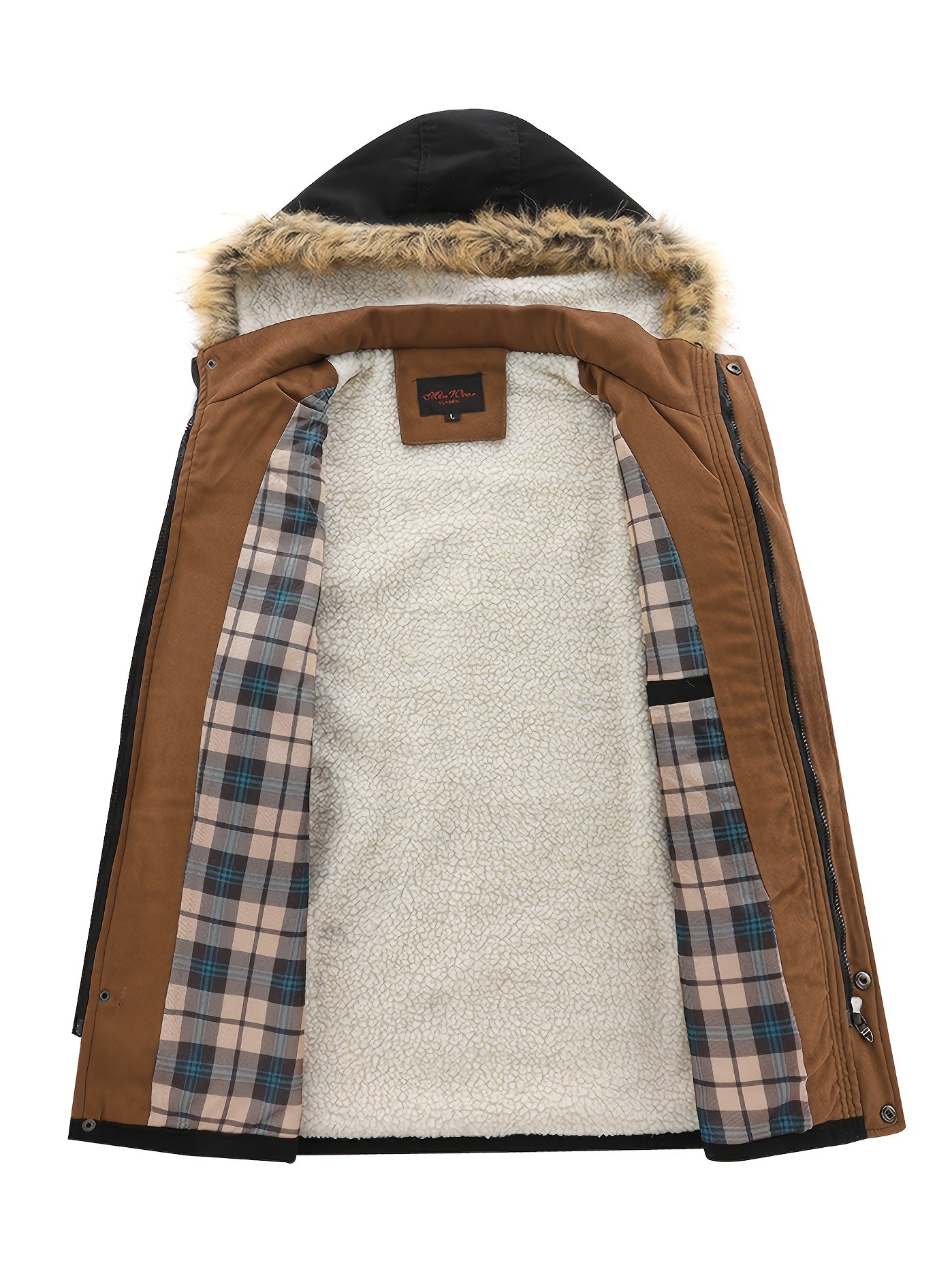 Men's Fleece Windbreaker Parka Jacket Fur Hoodie
