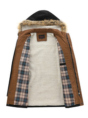 Men's Fleece Windbreaker Parka Jacket Fur Hoodie