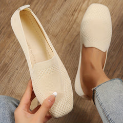 Women's Square Toe Knit Flats Soft Sole Slip On Ballet Flats