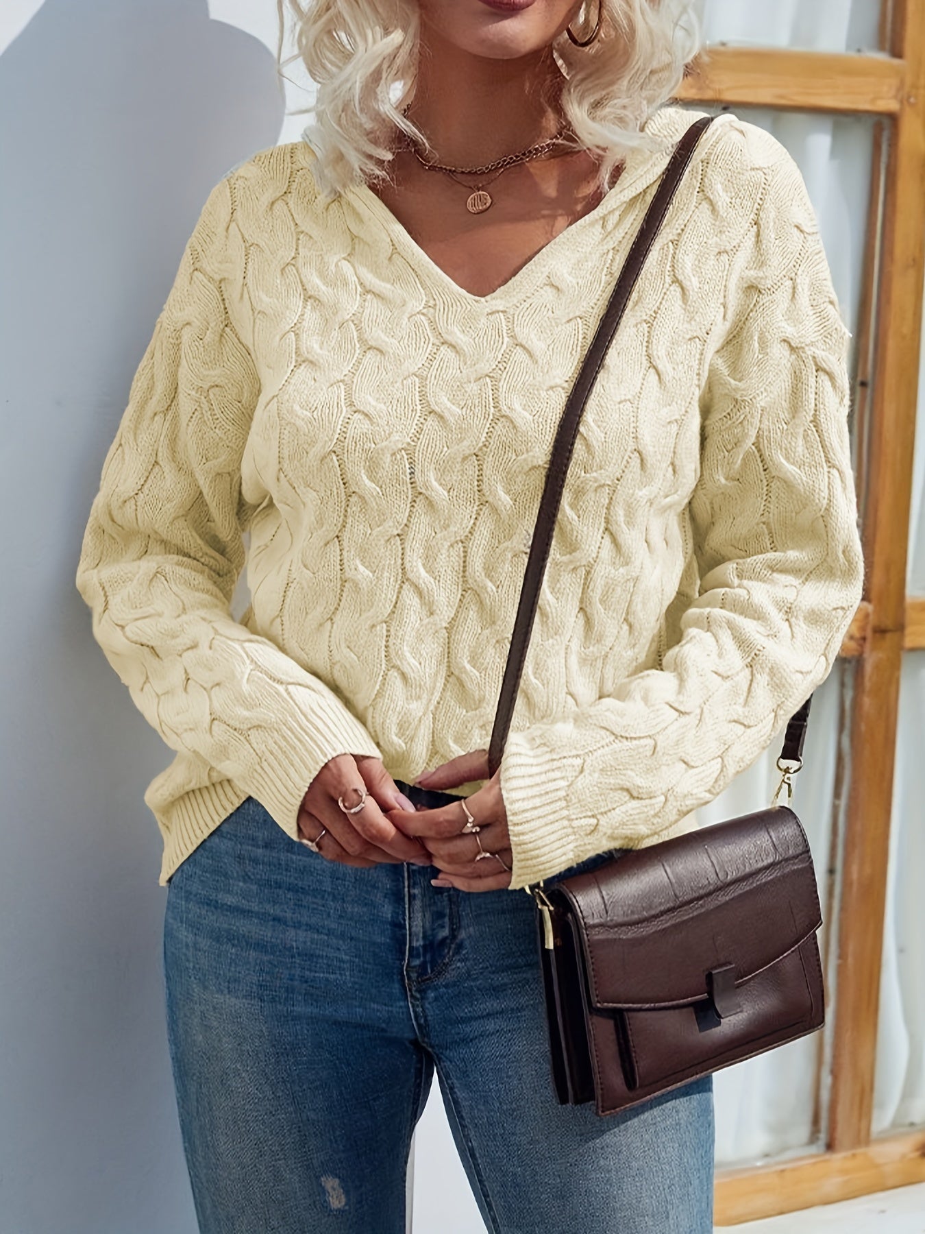 Casual Jacquard Hooded Jumper Medium Stretch