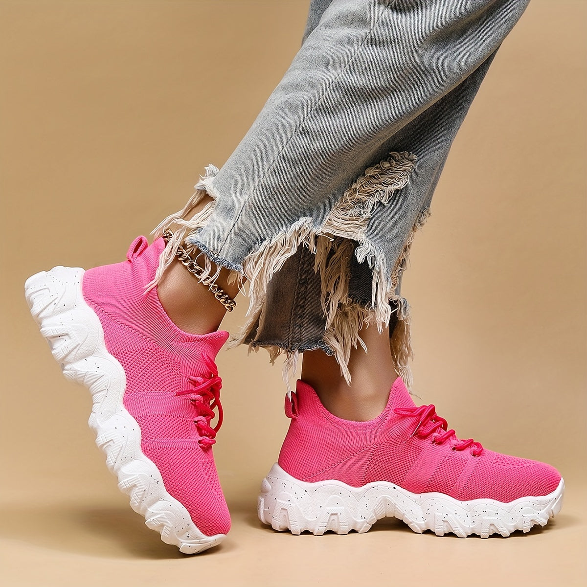 Women's Lace up Chunky Sneakers Lightweight Running Shoes