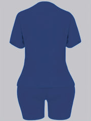 Casual 2pc Set Crew Neck Tee & Slim Shorts Women's Outfit