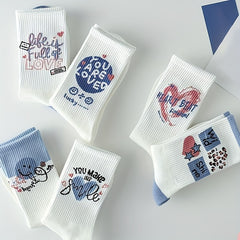 4 5 6 Pairs Letter Print Socks Mid Tube Socks Women's Stockings