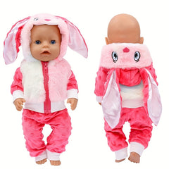 Easter Bunny Costume 2-Piece Set Pink Hoodie & Pants for 18" Dolls